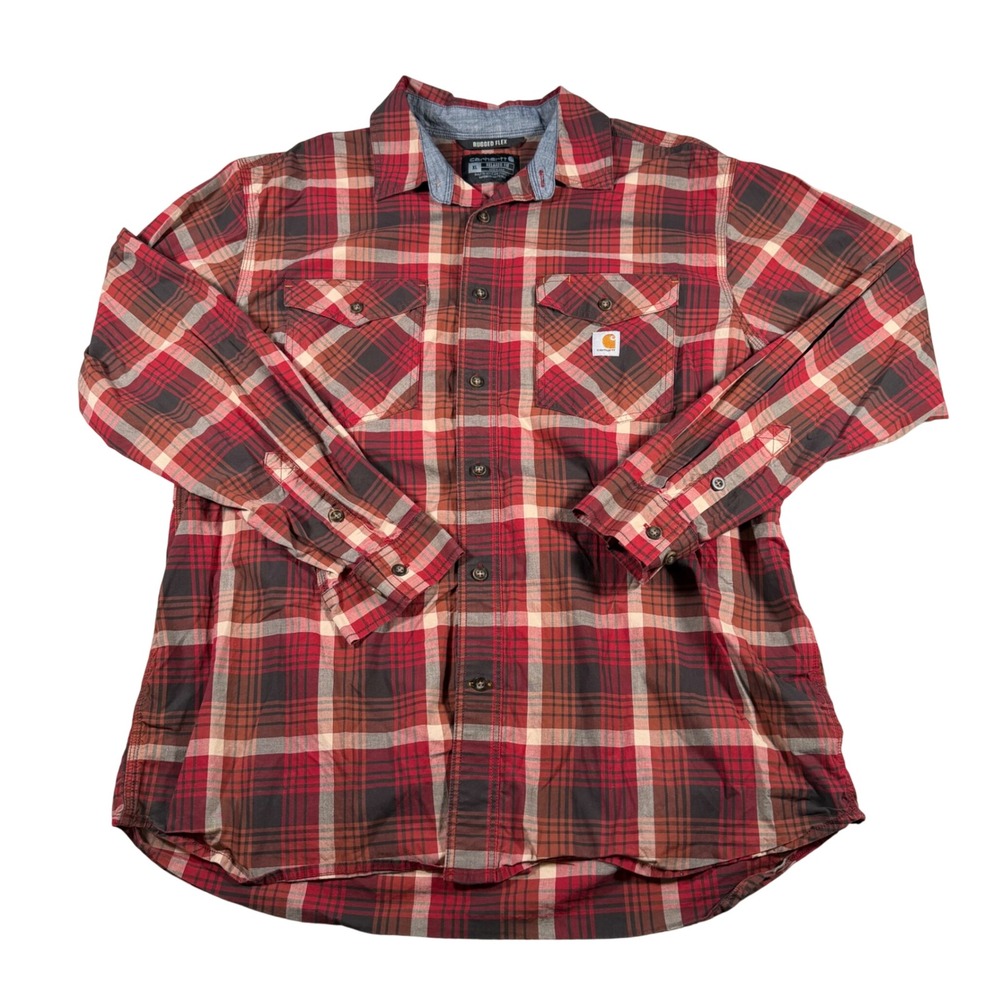 Carhartt Rugged Flex Flannel Shirt Mens XL Red Plaid Relaxed Fit 104915‎ R09